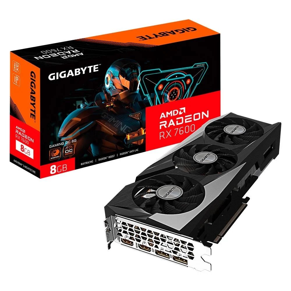 Placa de Vídeo RX 7600 GAMING OC 8G AMD Radeon Gigabyte, 8GB, GDDR6, 128bits