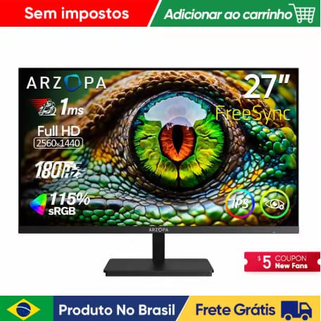 Monitor Arzopa Gamer 27 QHD Fast IPS 180Hz 1Ms HDMI Envio Do Brasil