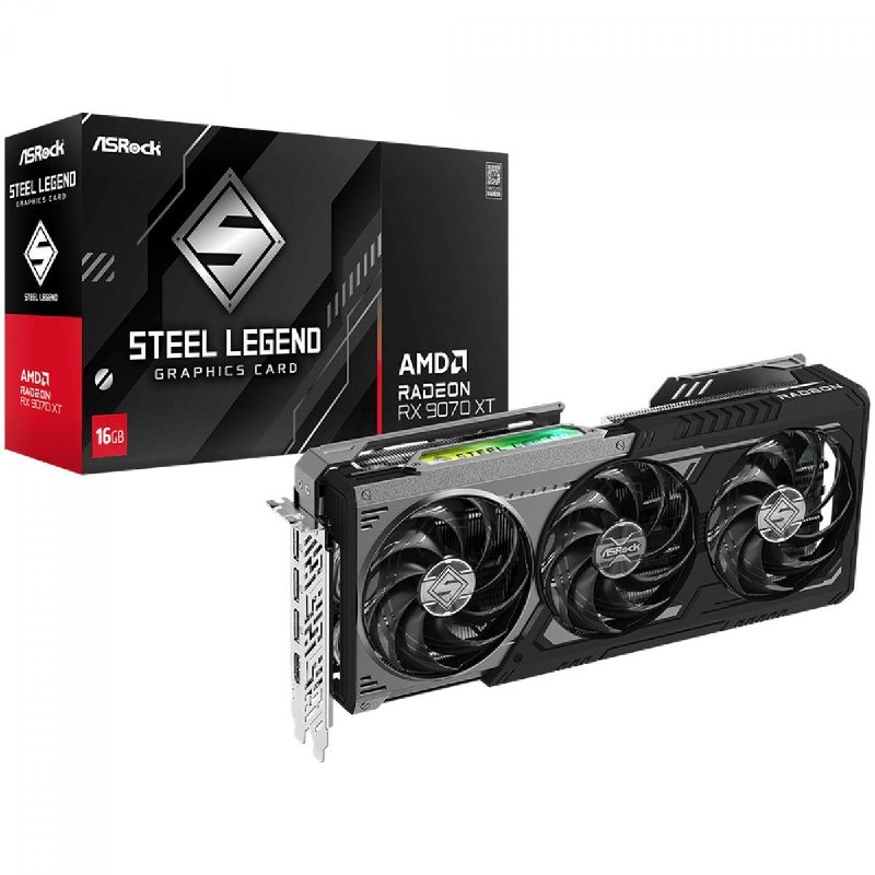 Placa de Vídeo ASRock AMD Radeon RX 9070 XT Steel Legend Dark, 16GB, GDDR6, FSR, Ray Tracing