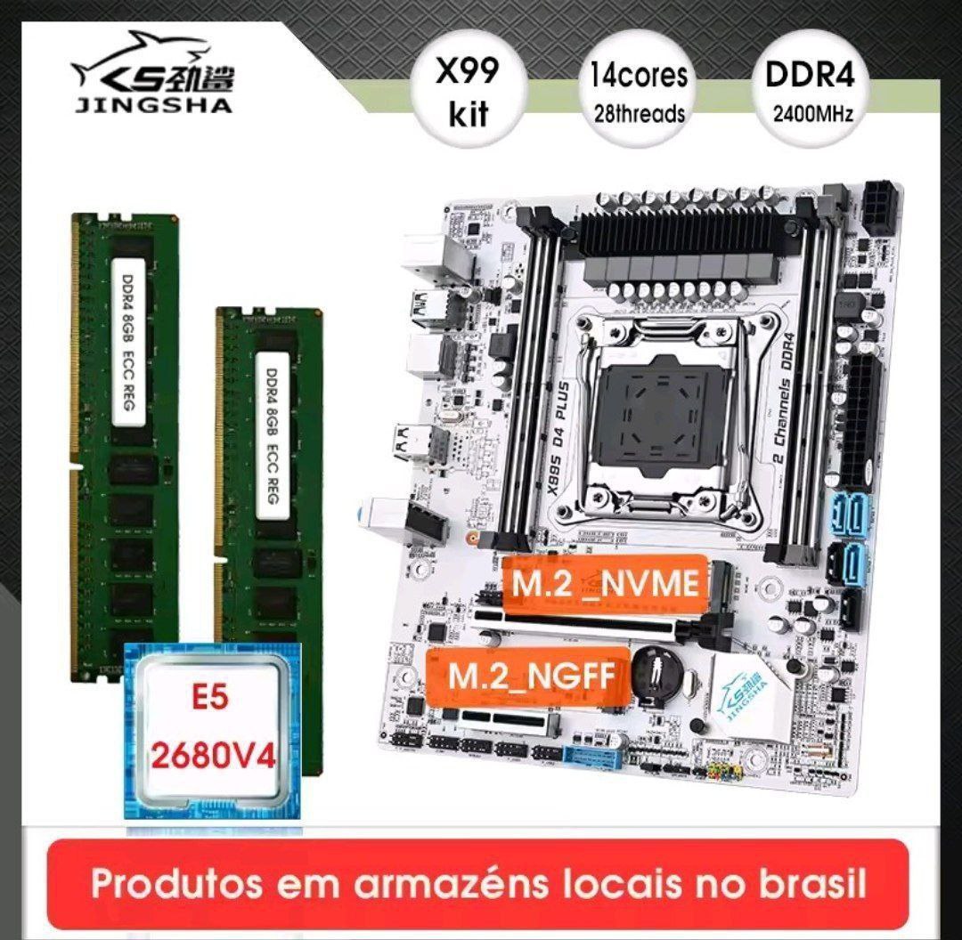 KIT X99S D4 PLUS + E5 2680V4 + RAM 2x8GB 2400mhz DDR4 ECC (Já no Brasil)