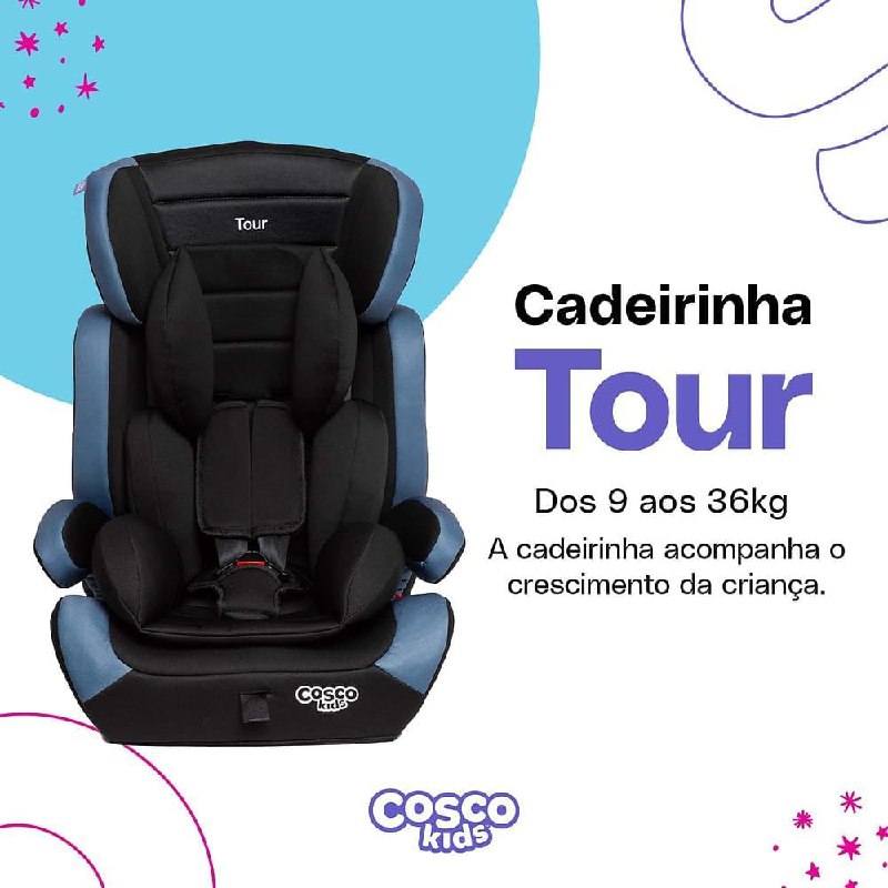 Cadeirinha Cosco Kids, Tour, 9 a 36 Kg, Preto e Azul