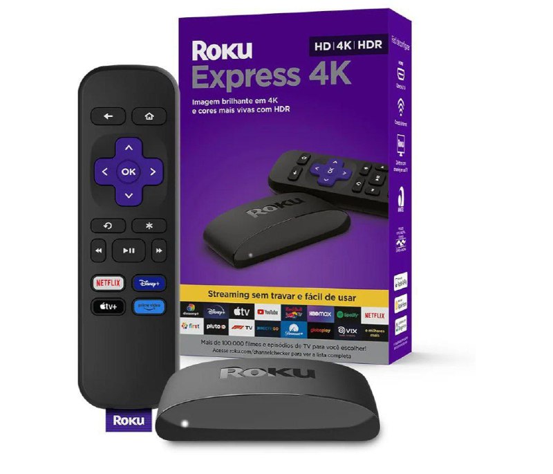 Roku Express 4K Dispositivo de streaming para TV HD, 4K, HDR compatível com Alexa, Siri e Google