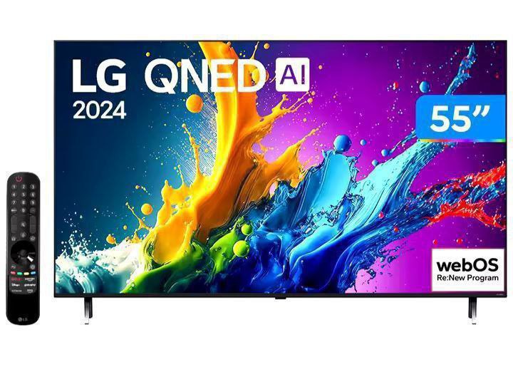Smart TV 55 Pol 4K UHD QNED LG 55QNED80TSA Wi-Fi Bluetooth com Alexa 3 HDMI 2 USB