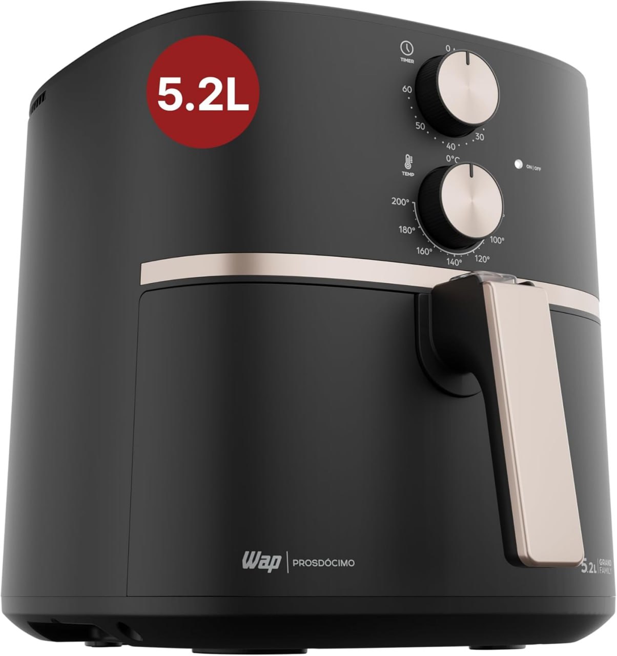 WAP Fritadeira Elétrica Air Fryer GRAND FAMILY 5,2 Litros, Temperatura Ajustável, Revestimento Antiaderente, 1500W 220V
