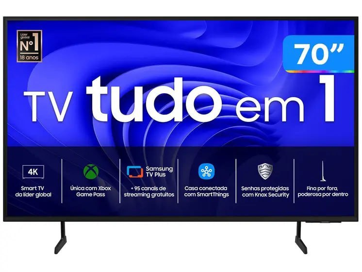 Smart TV 70 pol 4K UHD LED Samsung 70DU7700 - Wi-Fi Bluetooth Alexa 3 HDMI