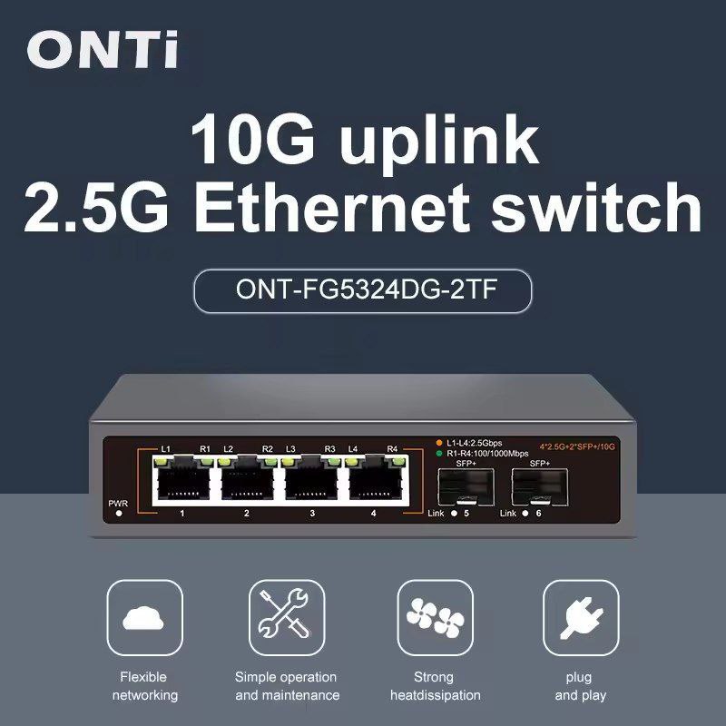 Switch de rede ONTI 2x SFP+ 10 Gigabits + 4x Lan 2,5 Gigabits