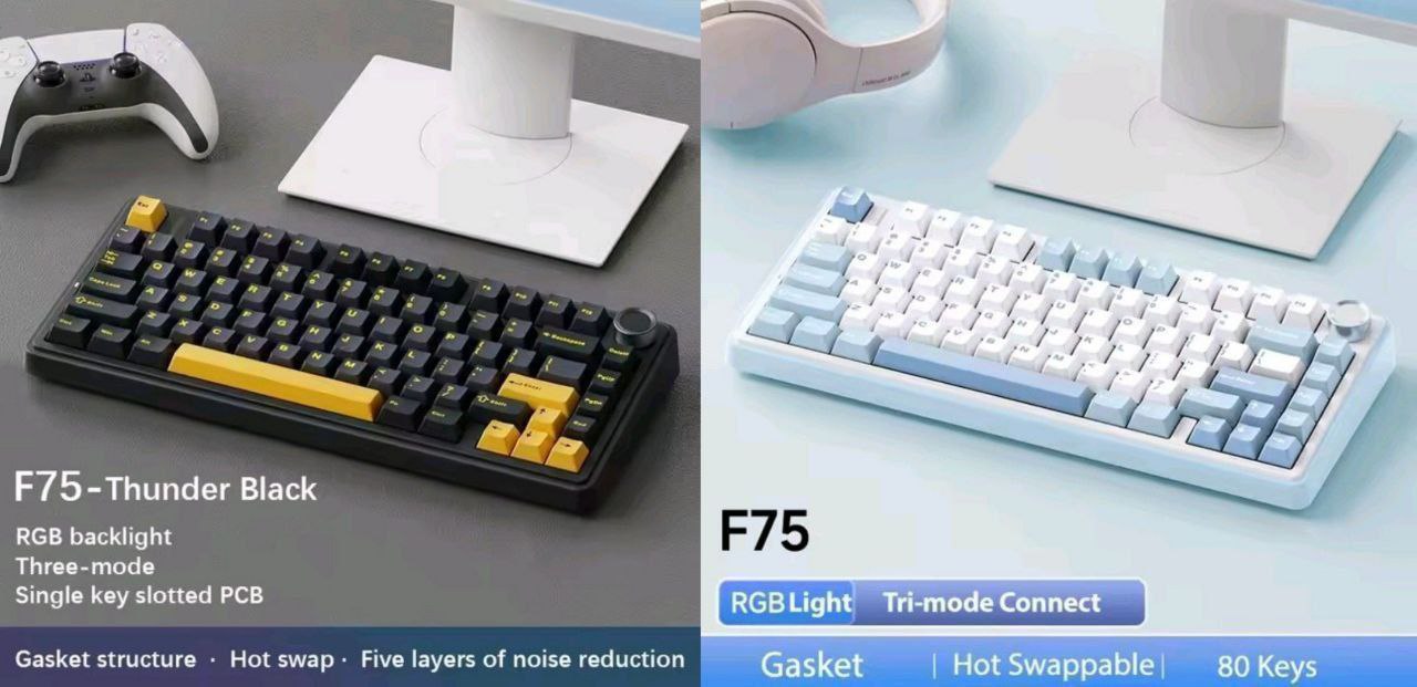 Teclado Mecânico Sem Fio AULA F75 RGB, Hot Swap, Keycaps PBT, Com Knob de Volume