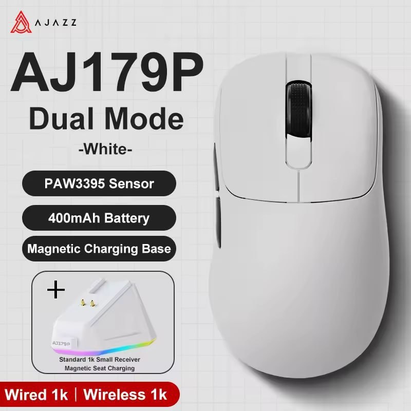 Mouse Wireless Ajazz AJ179P, Sensor PAW3395 + Dock de Carregamento