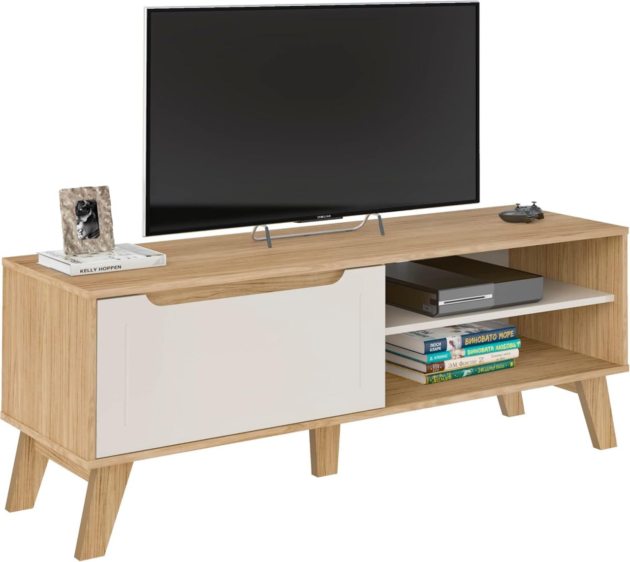 Rack para Tv ate 60 Pol com porta basculante LOTUS cor Carvalho com Off White - Artely