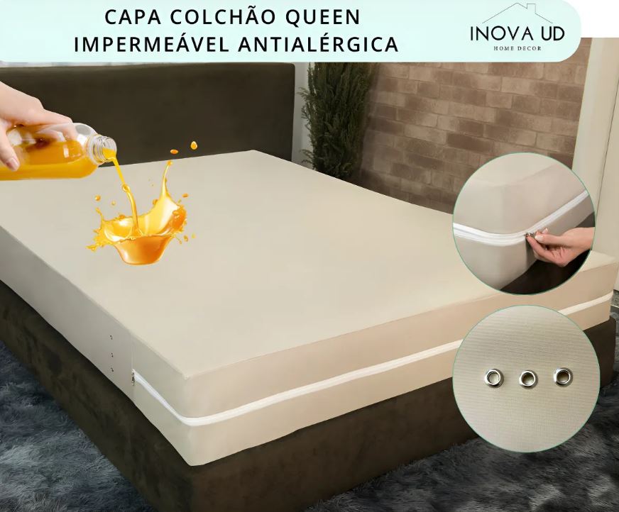 Capa Colchão Queen Hospitalar Antialérgico Impermeável Zíper