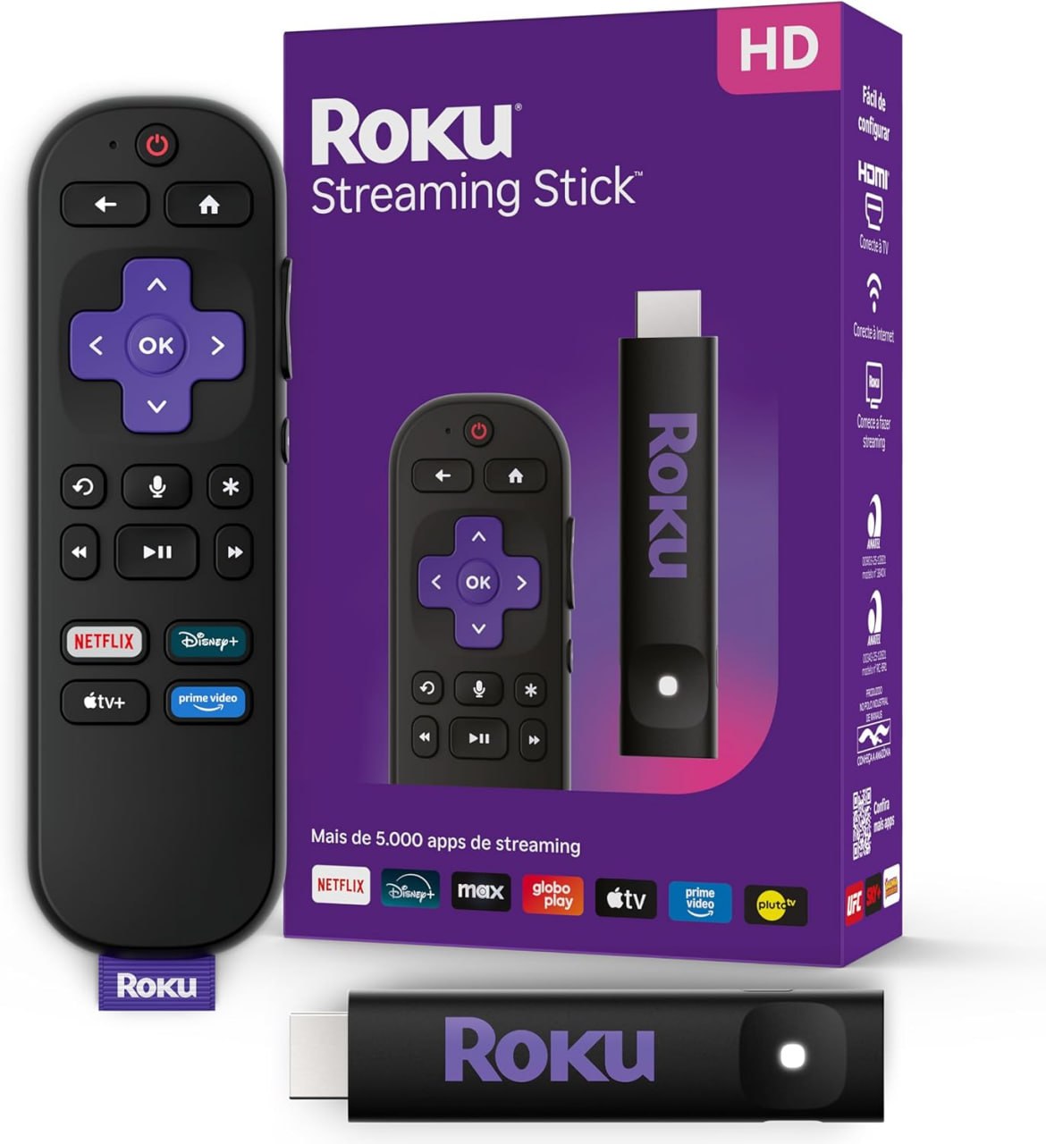 Roku Streaming Stick HD 2025 com Controle por Voz