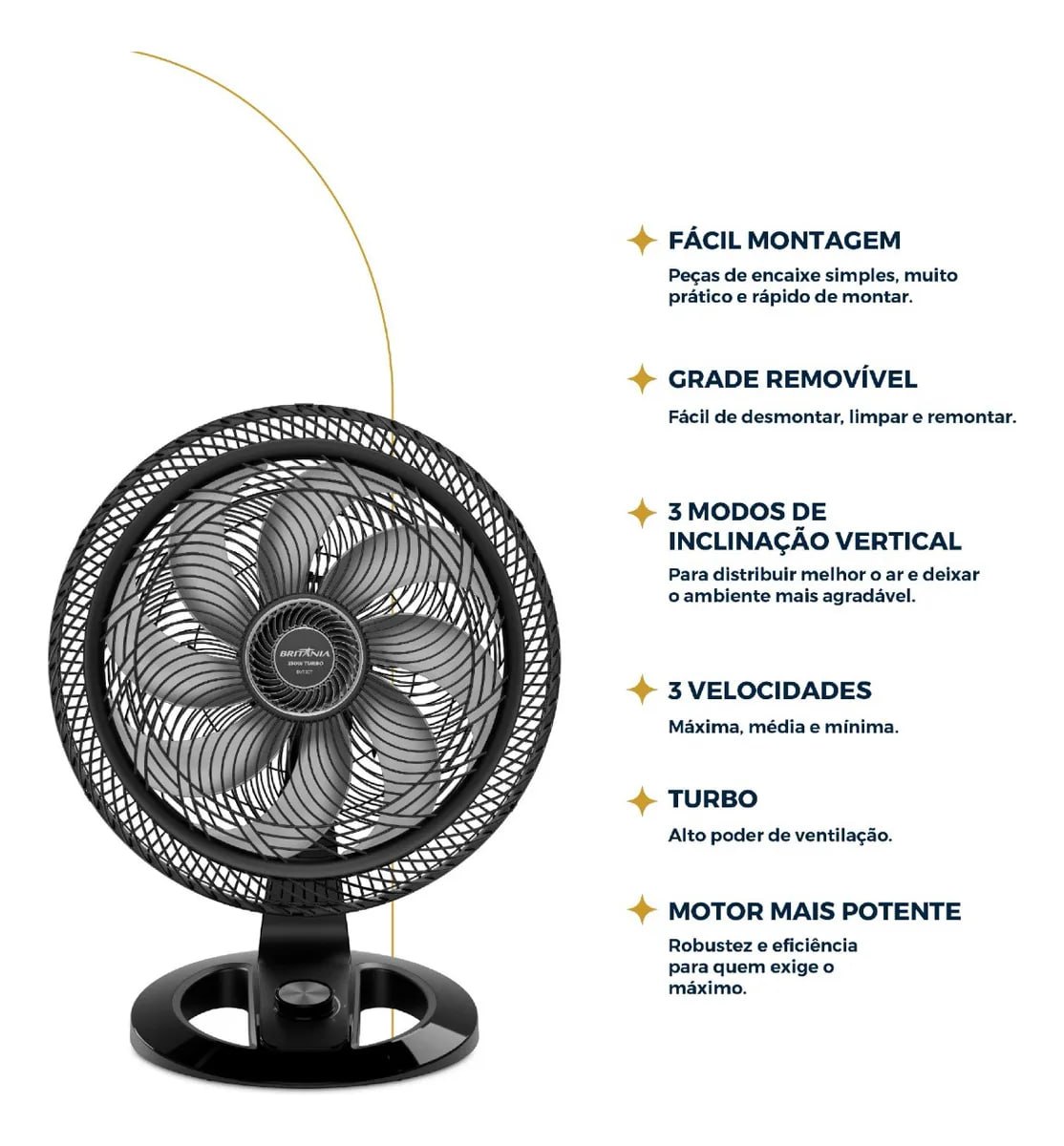 Ventilador 2 Em 1 Britânia Maxx Force 8 Pás Preto 230w BVT50T