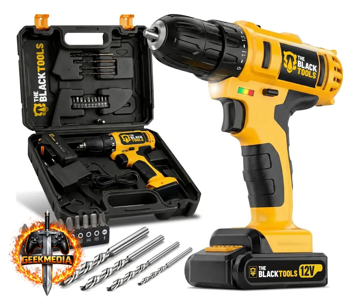 Furadeira Parafusadeira Sem Fio A Bateria Tb-12e 12v 3/8 10mm Com Maleta E Acessórios The Black Tools