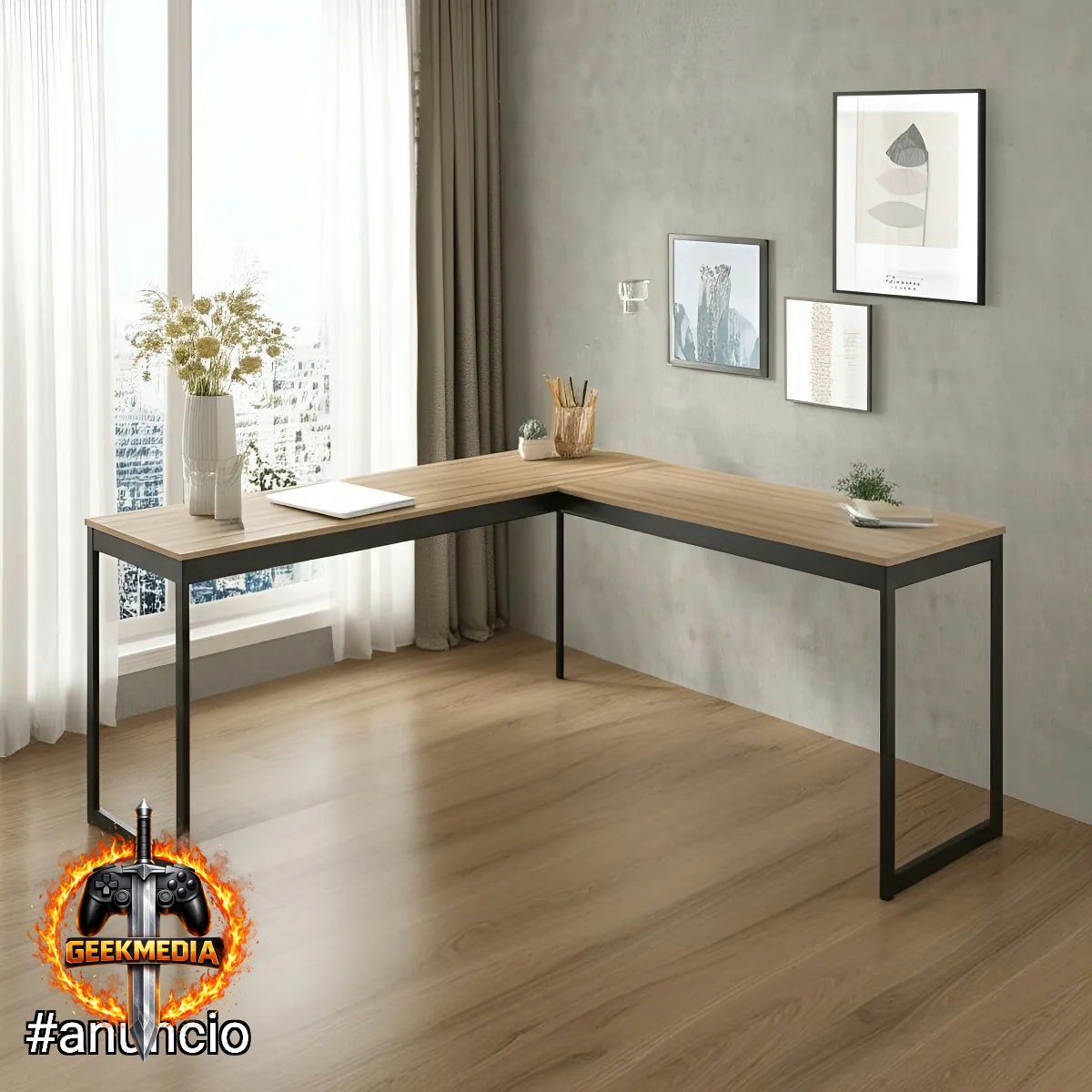Mesa Escrivaninha Em L Industrial Nórdico E-led