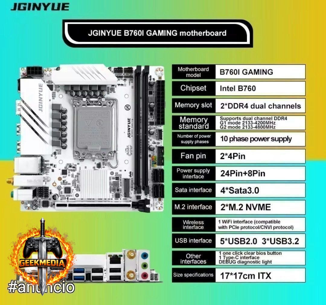 Placa Mãe JGINYUE B760I ITX LGA1700 DDR4