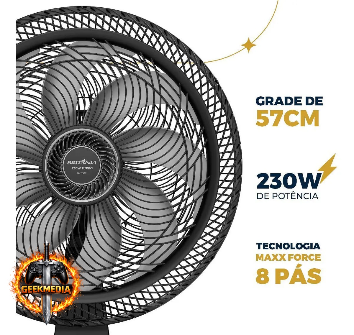Ventilador 2 Em 1 Britânia Maxx Force 8 Pás Preto
