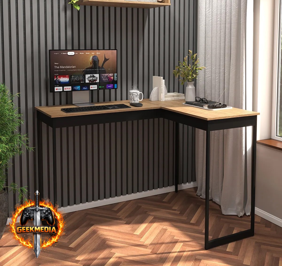 Escrivaninha em L Mesa de Canto Estilo Industrial Vintage Mod: Pier