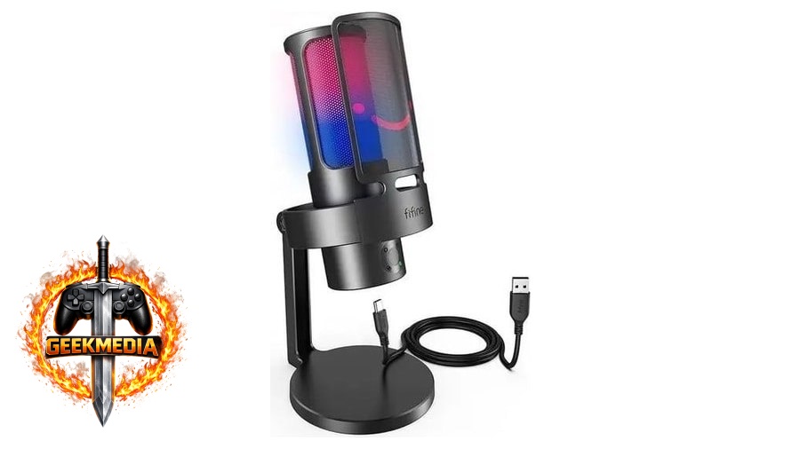 Microfone Gamer Fifine Ampligame A8 Plus RGB, USB, Cardioide e Omni, Preto