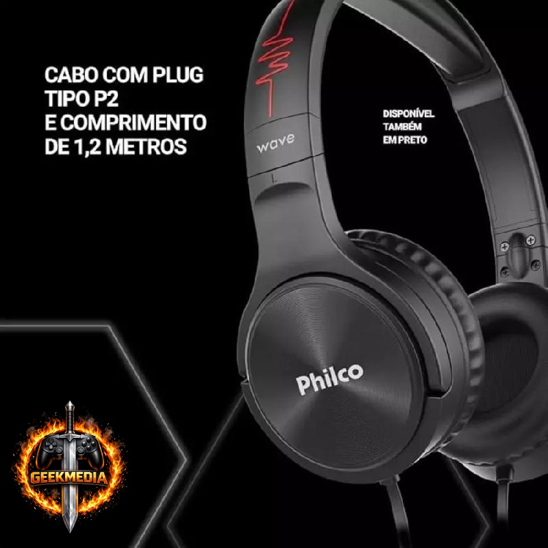 Fone De Ouvido Philco PFO02P Wave Flat Preto