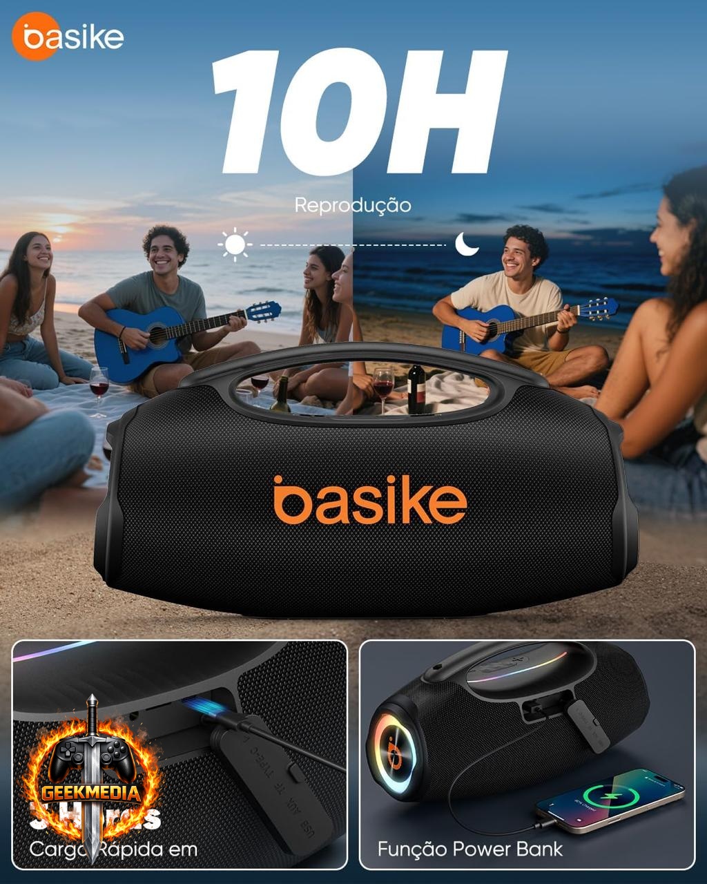 Caixa de Som Bluetooth Basike 80W RMS RGB