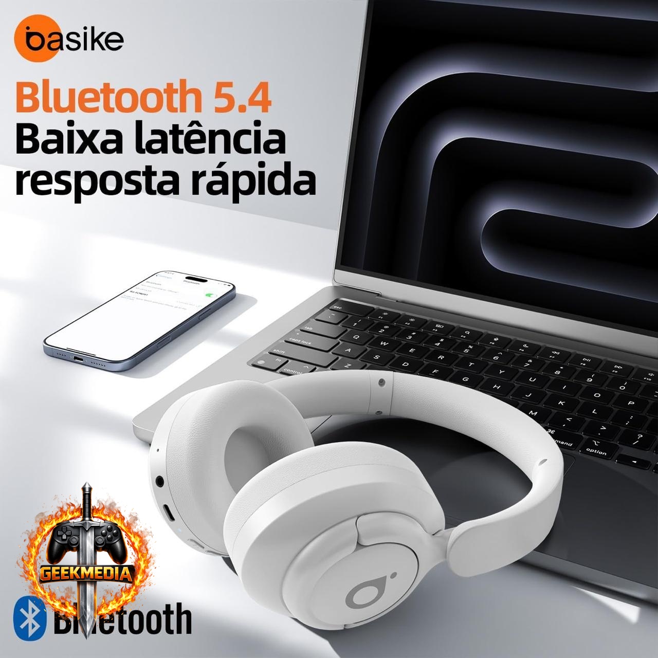 Fone de Ouvido Bluetooth Basike LE29 ANC 30h Branco