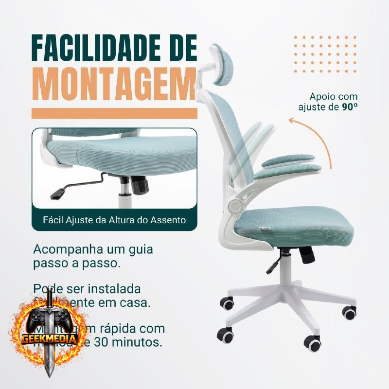 Cadeira Ergonômica Eurynom Giratória Home Office Cinza