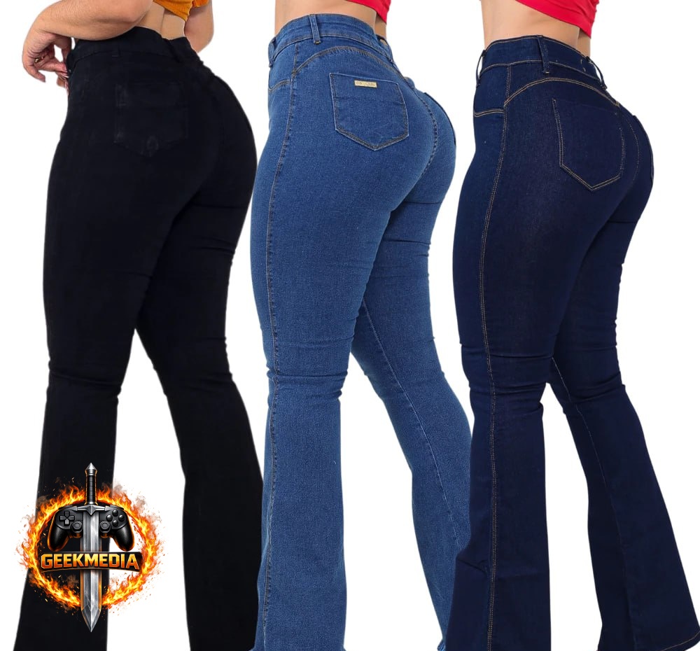 Kit 03 Calças Flare Feminina Jeans Escura