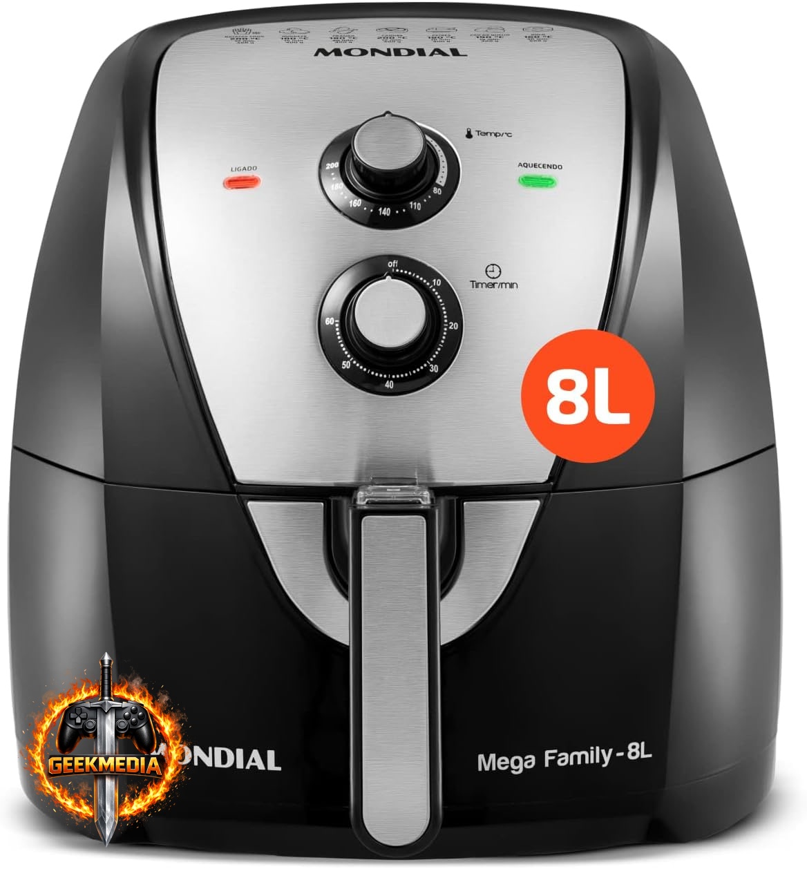 MONDIAL Fritadeira Sem Óleo Air Fryer 8L - 1900W - Preto/Inox