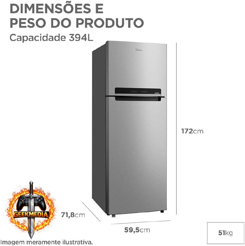Midea Geladeira Frost Free Duplex 394L Inverter - Prata