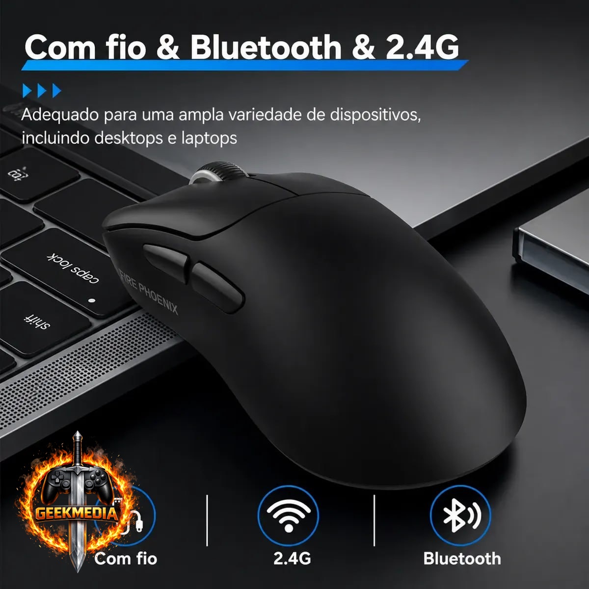 Mouse Gamer Sem Fio 18000dpi Paw3311 Fire Phoenix