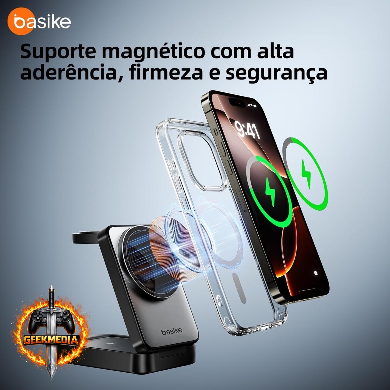 Carregador Sem Fio Basike 3 em 1 Magnético