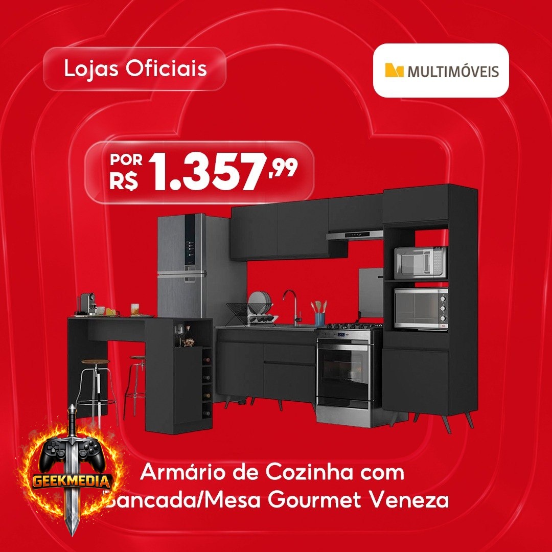 Armário de Cozinha Veneza com Bancada Gourmet Multimóveis MP2174