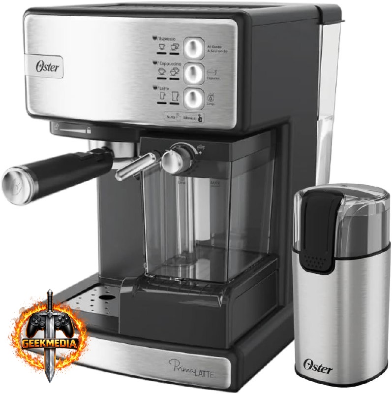 Oster Kit Cafeteira PrimaLatte Inox e Moedor Elétrico - 220V