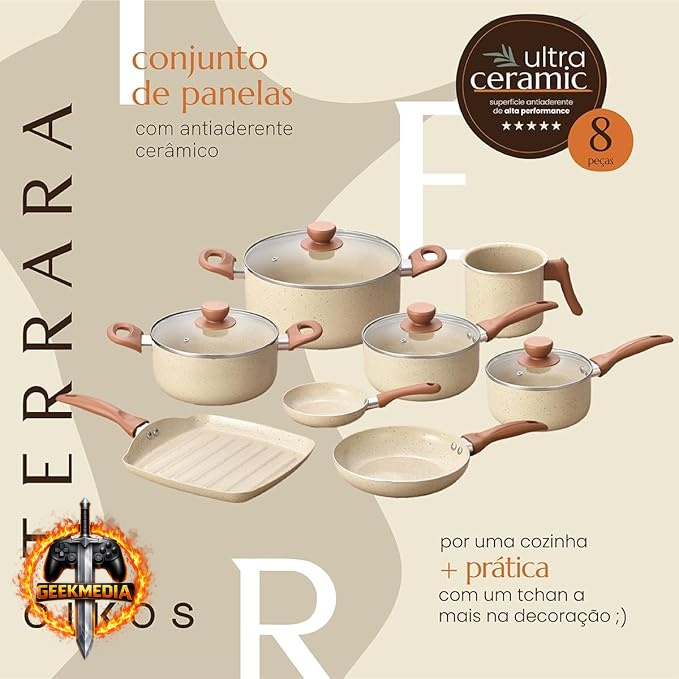 Oikos Jogo 8 Panelas Antiaderentes Cerâmica