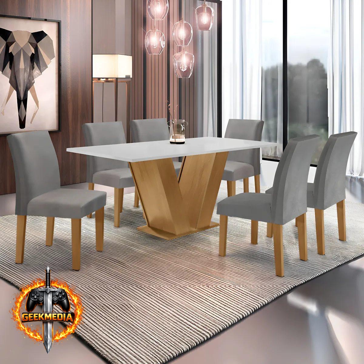Conjunto Sala de Jantar Mesa 160x80cm com 6 Cadeiras