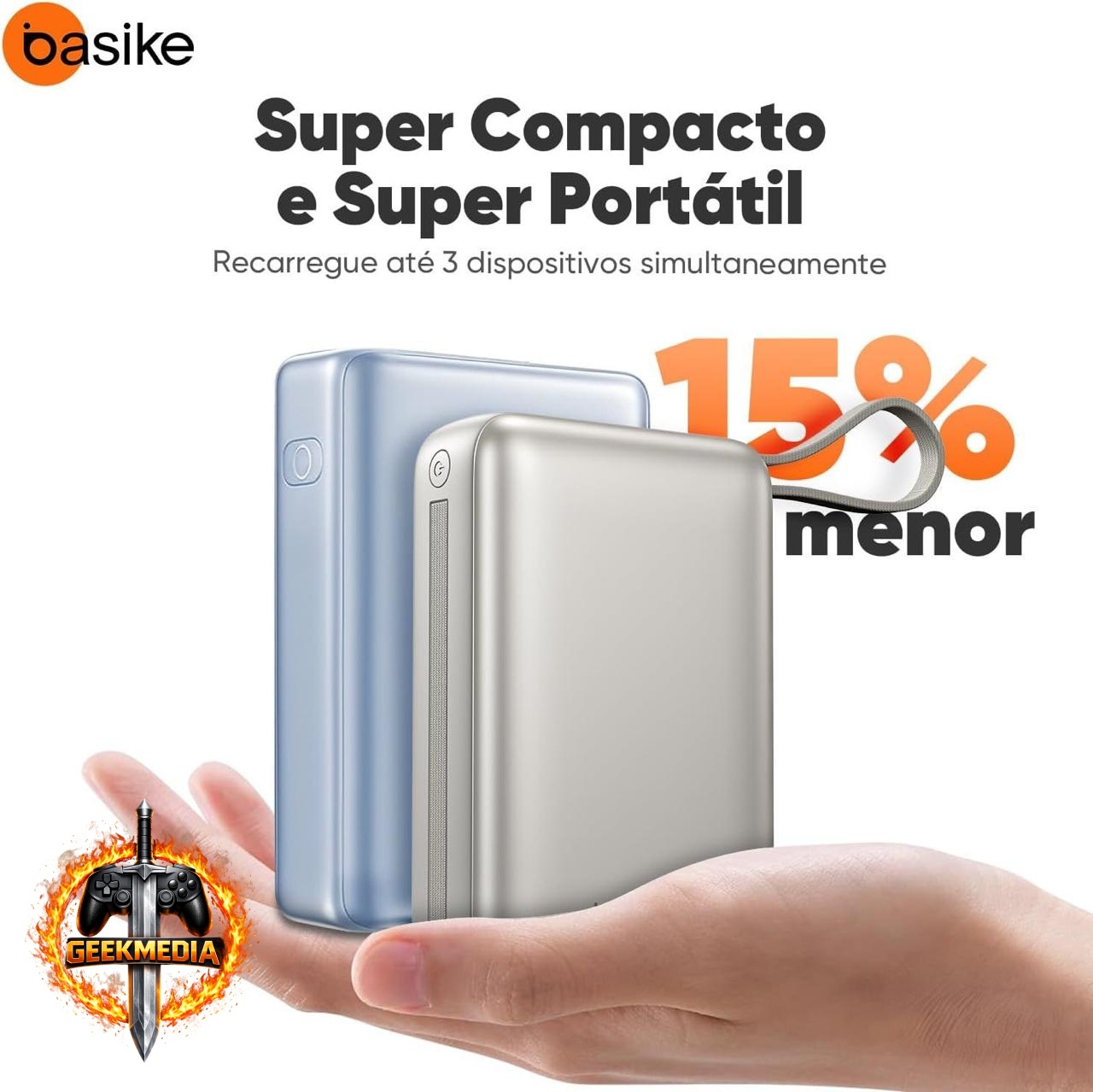 Power Bank Basike 20000mAh com Cabos Integrados