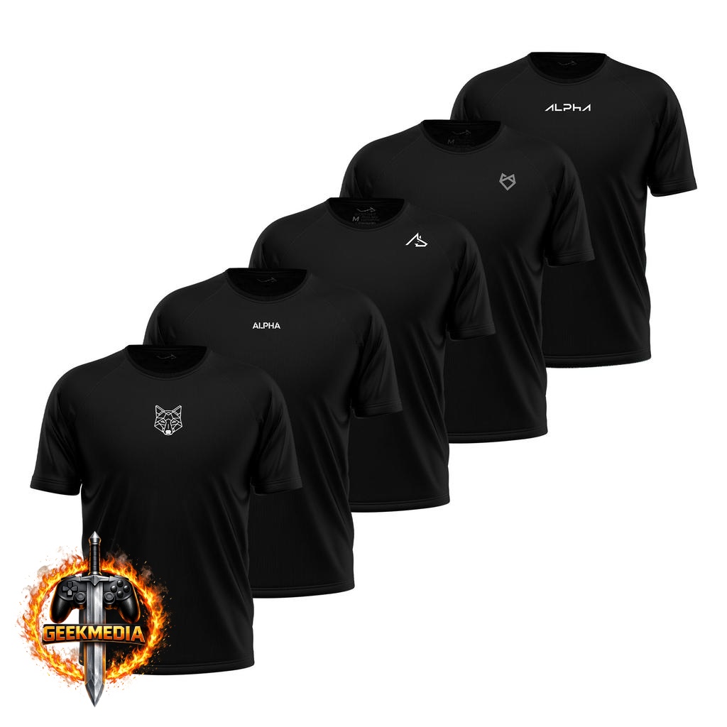 Kit 5 Camisetas Dry All Black Alpha Co
