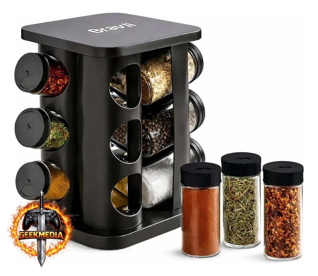Porta Temperos Condimentos Giratório Kit 12 Potes De Vidro
