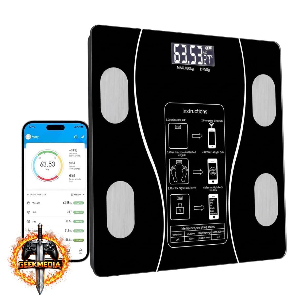 Balança Digital Bioimpedância Bluetooth Premium