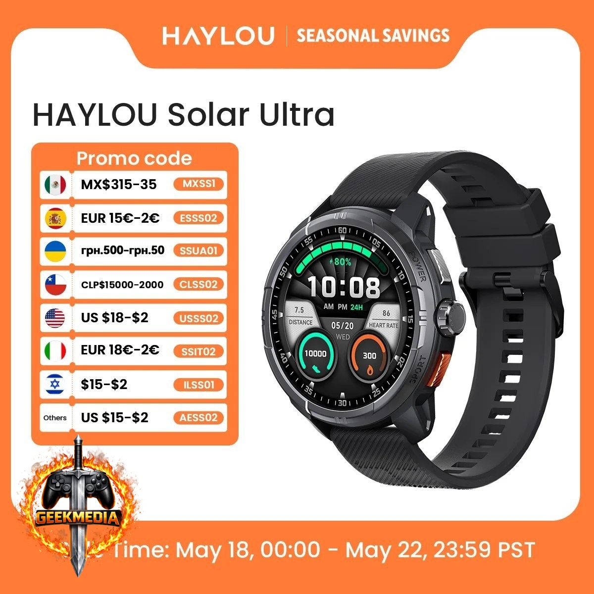 Smartwatch Haylou Solar Ultra GPS Amoled
