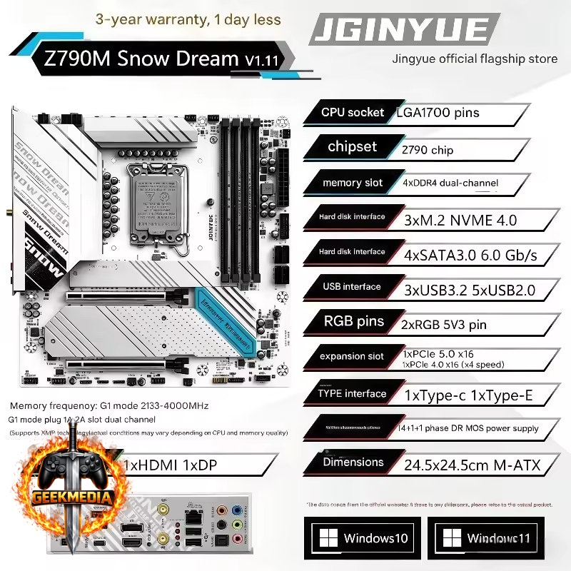 Placa Mãe Snow Dream Z690M Jingyue DDR4 LGA1700