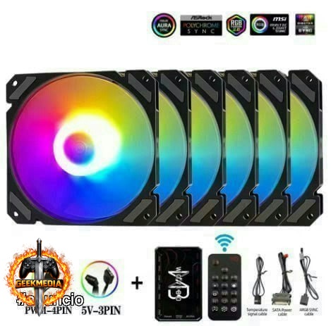 Kit 6 Fans Wovibo 120mm ARGB Com Controladora