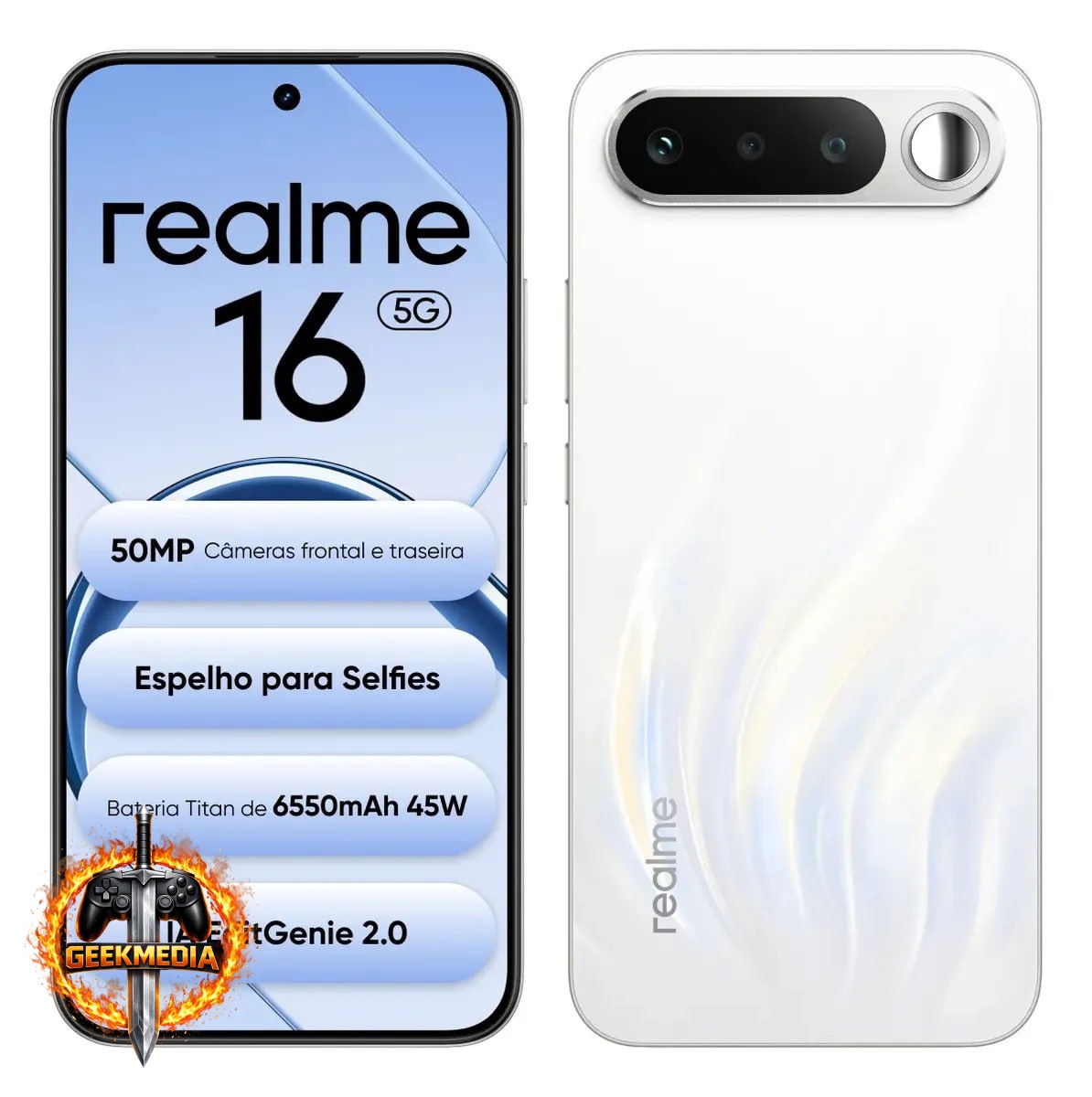 Realme 16 5G - 256GB 12GB RAM - Câmera 50MP - Branco