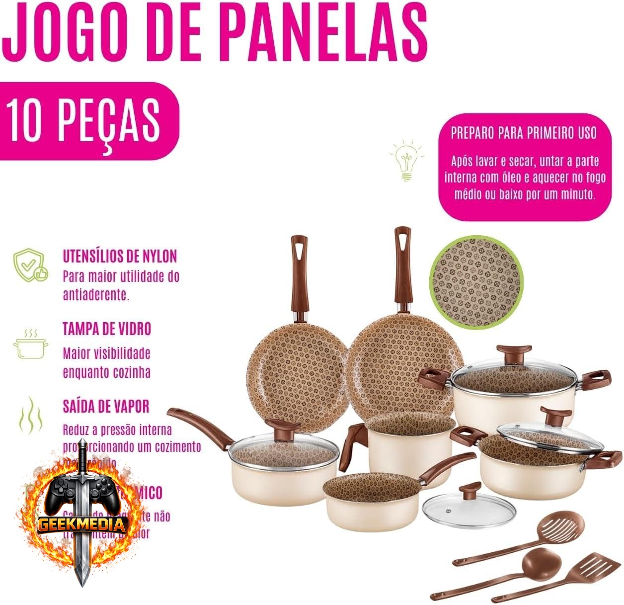 Jogo de Panelas Antiaderente House Organizer 10 Peças