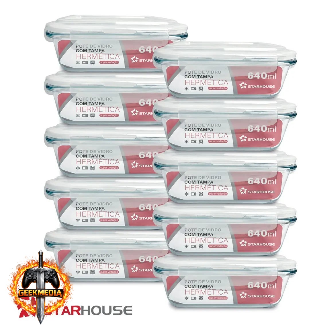 Kit 10 Potes Herméticos Vidro 640ml Starhouse