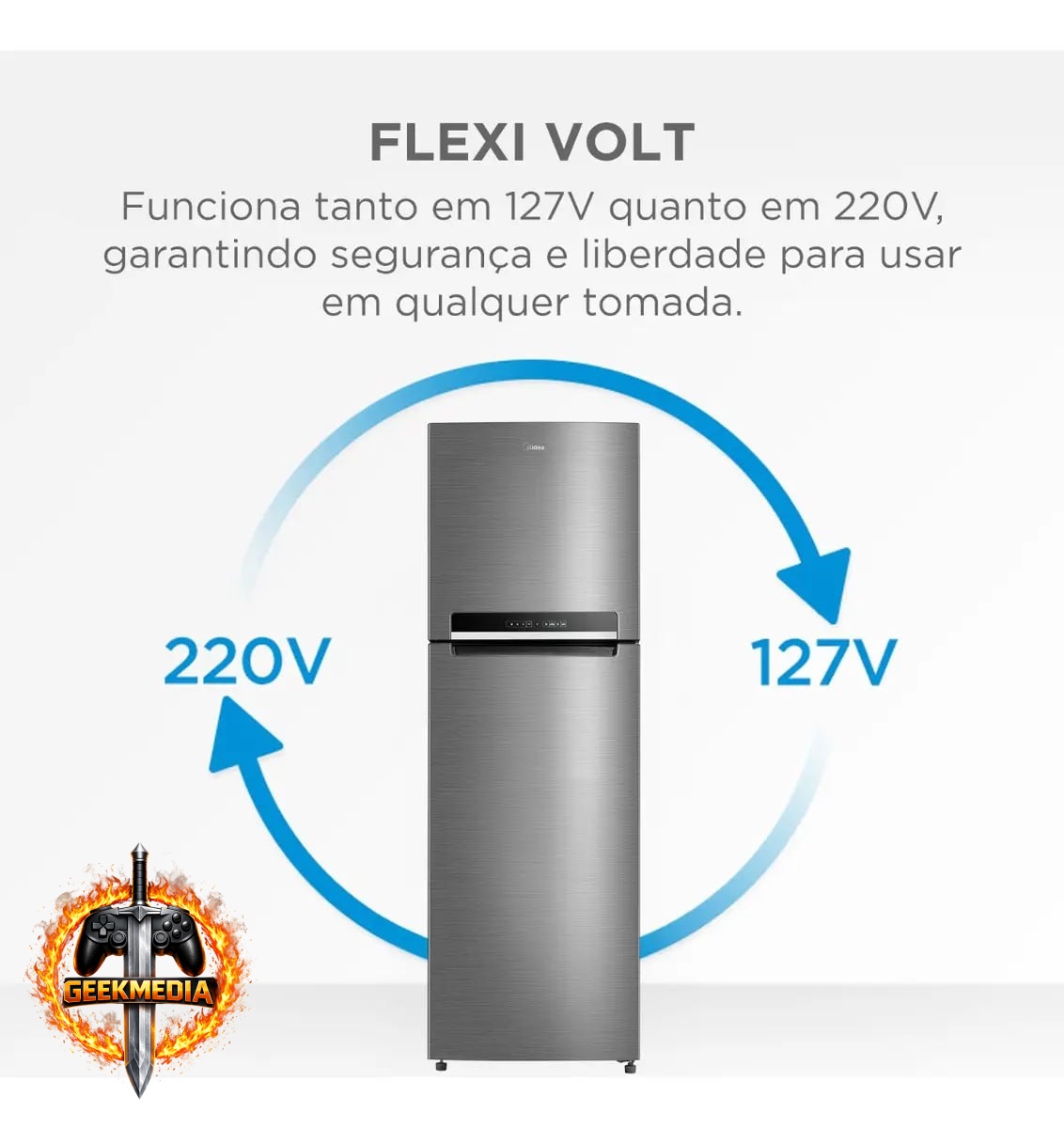 Midea Geladeira Frost Free Duplex 425L Inverter Inox Bivolt