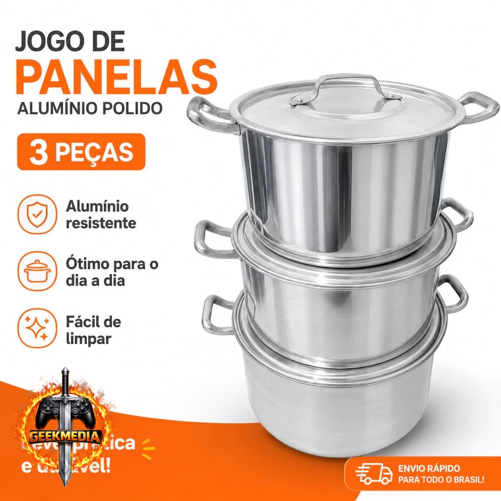 Jogo Feijoada 3 Caçarolas Alumínio Polido com Tampa