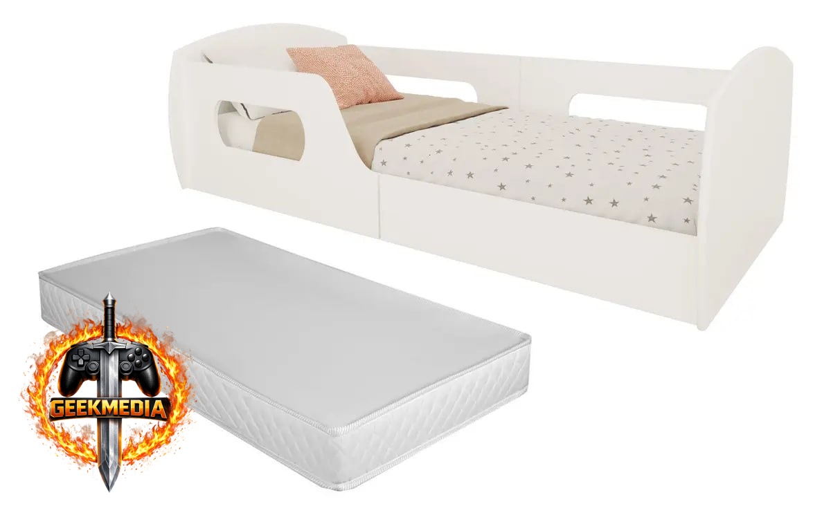 Cama Infantil Montessoriana Comprelar MDF Branco com Colchão