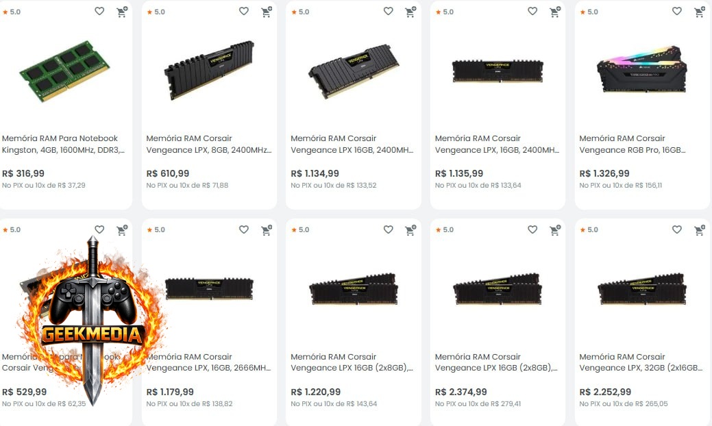 Cupom 20% OFF em Memórias KaBuM!