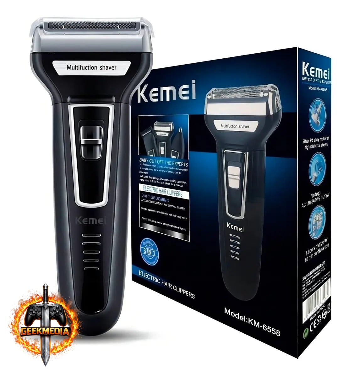 Kemei KM-6558 Barbeador 3 em 1